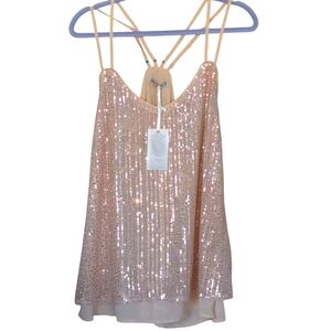 NWT 2 Layer Double Strap Camisole In Beige/Champagne Sequin + Sheer Gorg!!
